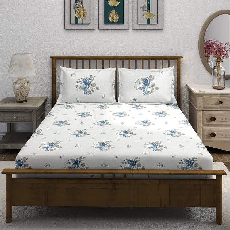 SWAYAM Ananda Cotton Floral Print 210TC 3Pcs Super King Bedsheet Set