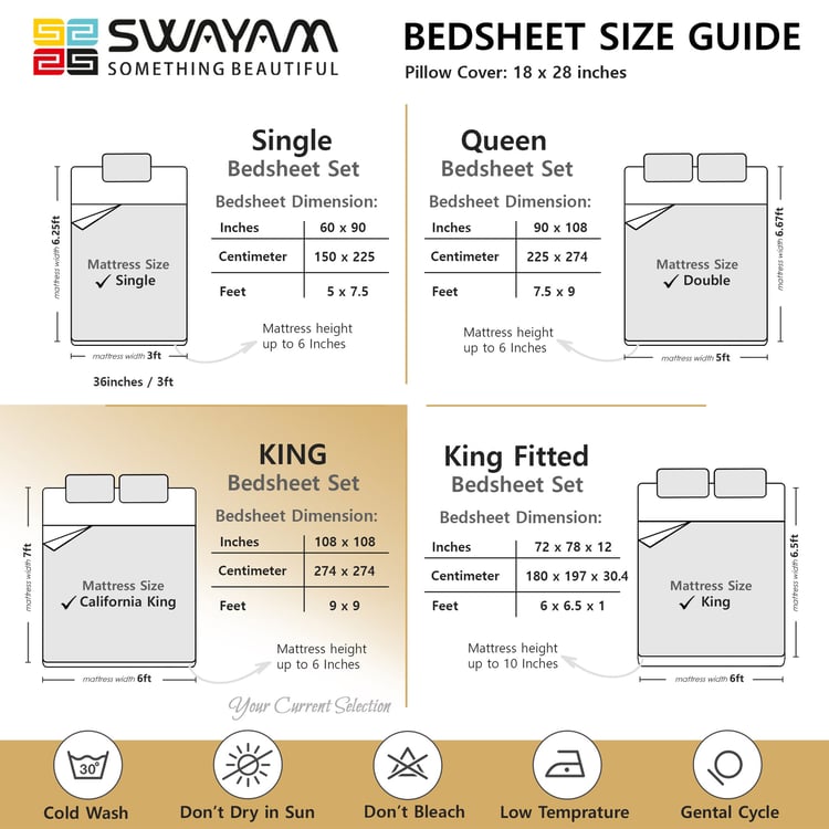 SWAYAM Ananda Cotton Floral Print 210TC 3Pcs Super King Bedsheet Set