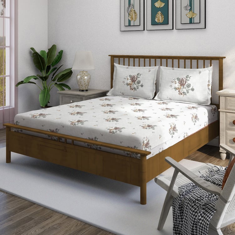 SWAYAM Ananda Cotton Floral Print 210TC 3Pcs Super King Bedsheet Set