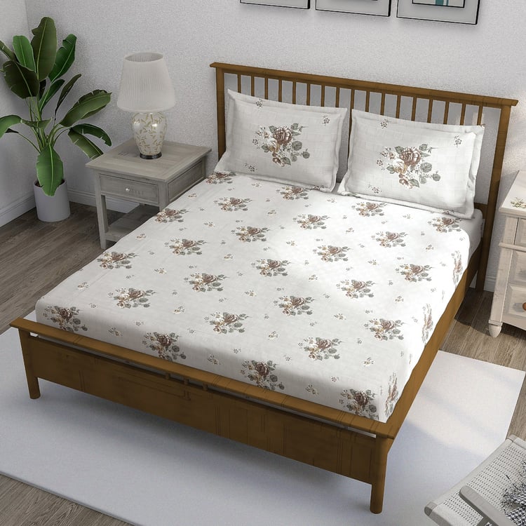 SWAYAM Ananda Cotton Floral Print 210TC 3Pcs Super King Bedsheet Set