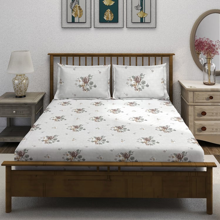 SWAYAM Ananda Cotton Floral Print 210TC 3Pcs Super King Bedsheet Set