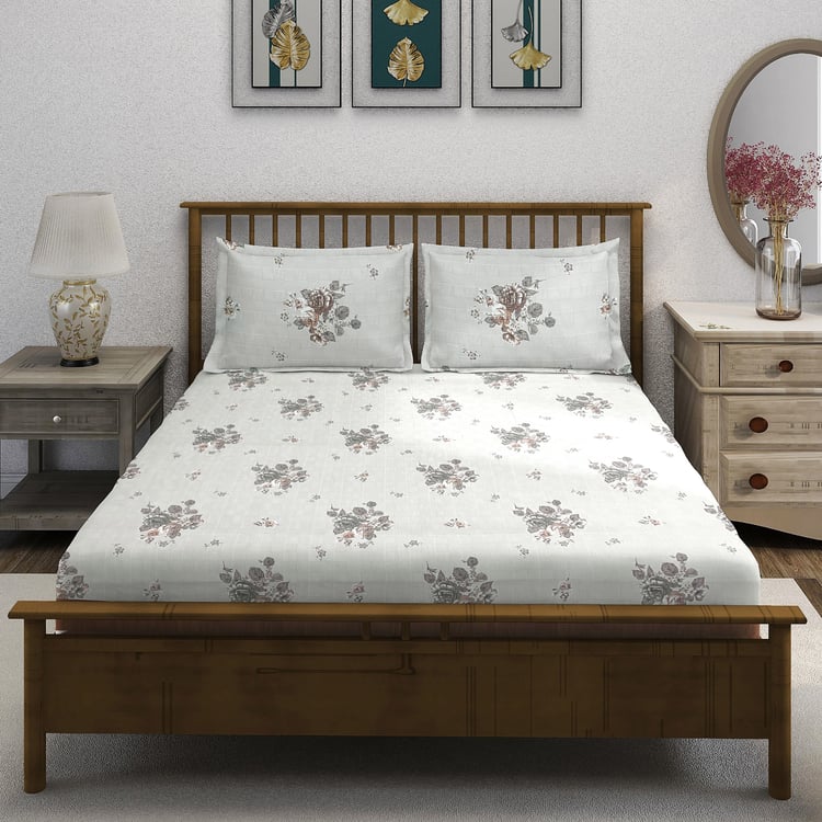 SWAYAM Ananda Cotton Floral Print 210TC 3Pcs Super King Bedsheet Set