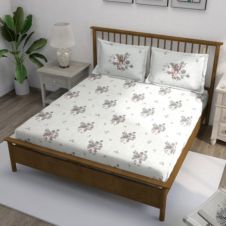 SWAYAM Ananda Cotton Floral Print 210TC 3Pcs Super King Bedsheet Set