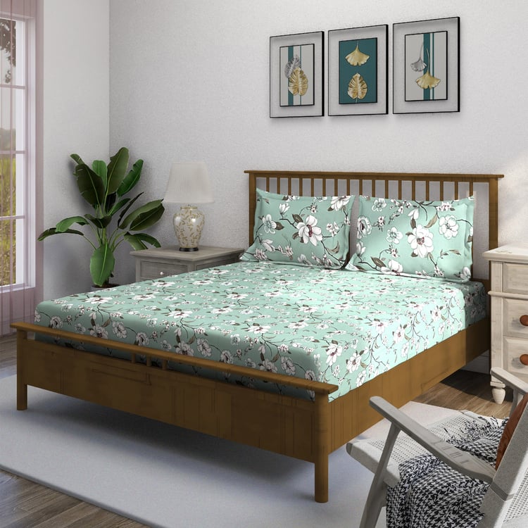 SWAYAM Ananda Cotton Printed 210TC 3Pcs Super King Bedsheet Set