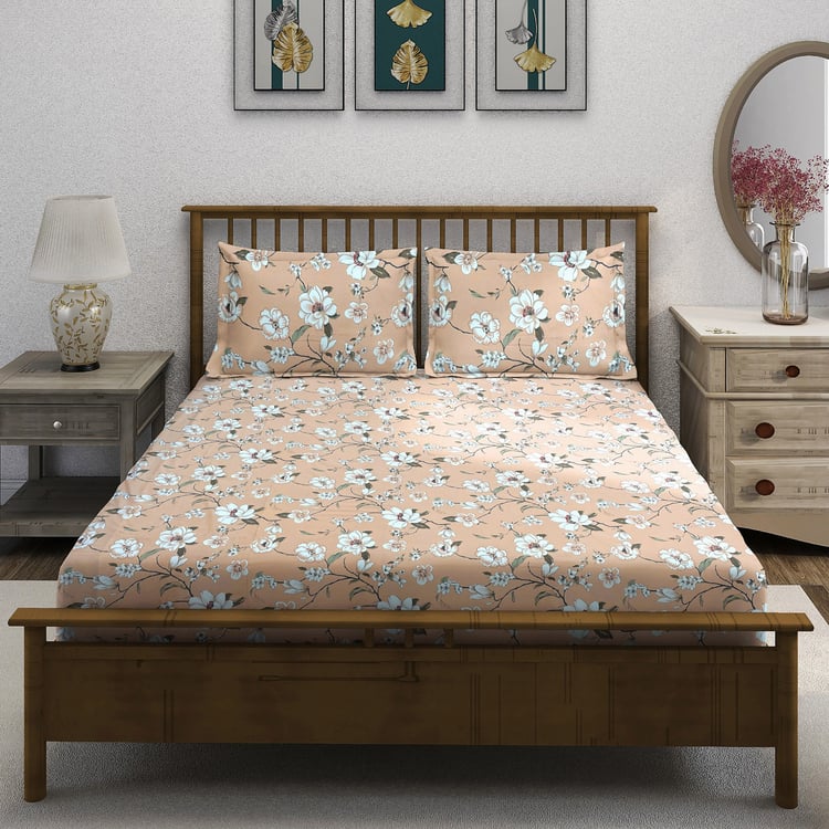 SWAYAM Ananda Cotton Floral Print 210TC 3Pcs Super King Bedsheet Set