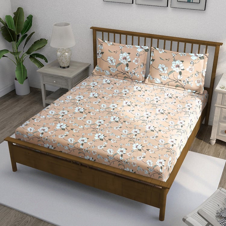 SWAYAM Ananda Cotton Floral Print 210TC 3Pcs Super King Bedsheet Set