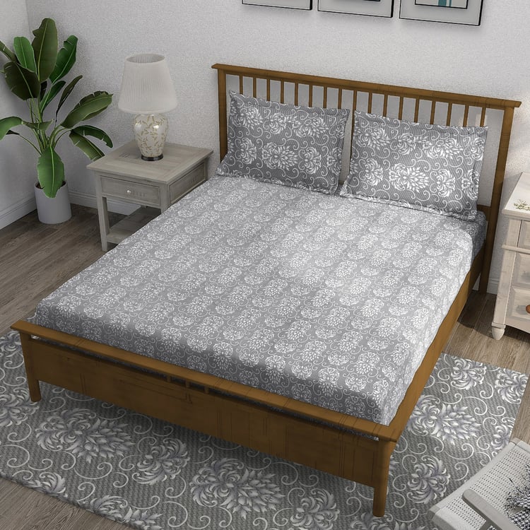 SWAYAM Ananda Cotton Printed 210TC 3Pcs Super King Bedsheet Set