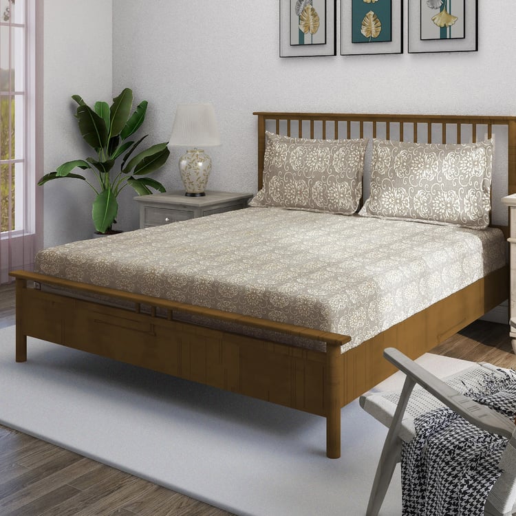 SWAYAM Ananda Cotton Printed 210TC 3Pcs Super King Bedsheet Set