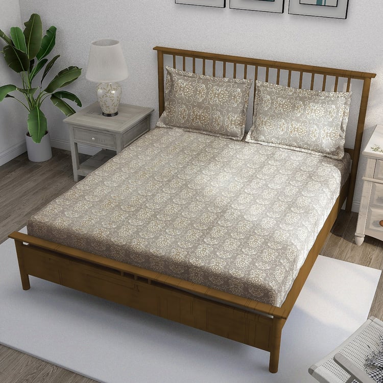 SWAYAM Ananda Cotton Printed 210TC 3Pcs Super King Bedsheet Set