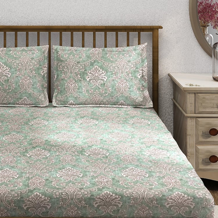 SWAYAM Ananda Cotton Printed 210TC 3Pcs Super King Bedsheet Set