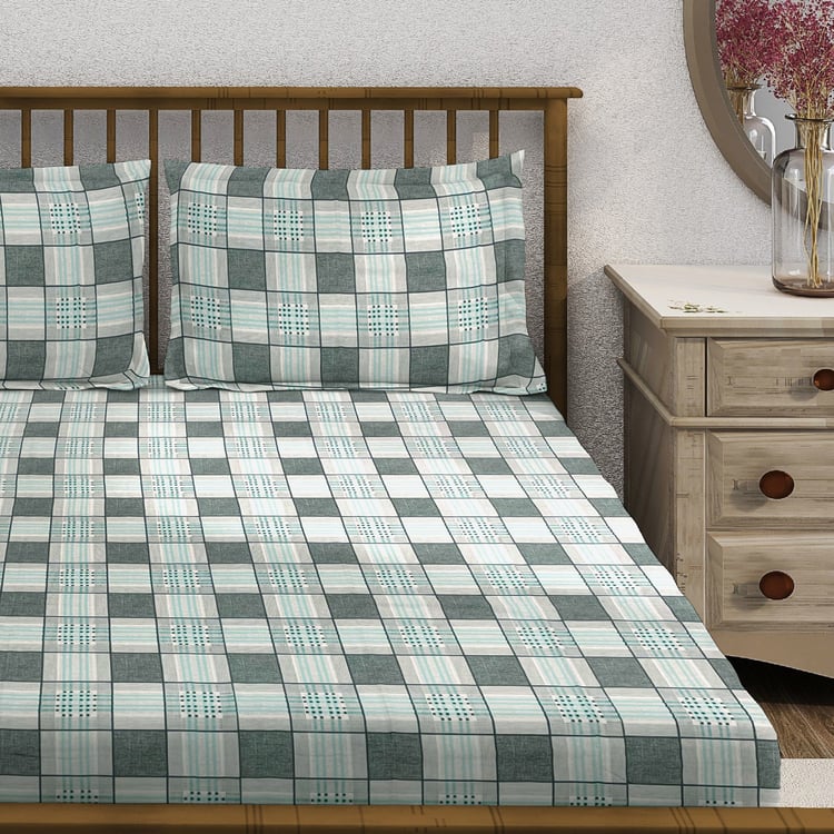 SWAYAM Ananda Cotton Checked 210TC 3Pcs Super King Bedsheet Set