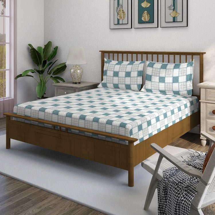 SWAYAM Ananda Cotton Checked 210TC 3Pcs Super King Bedsheet Set