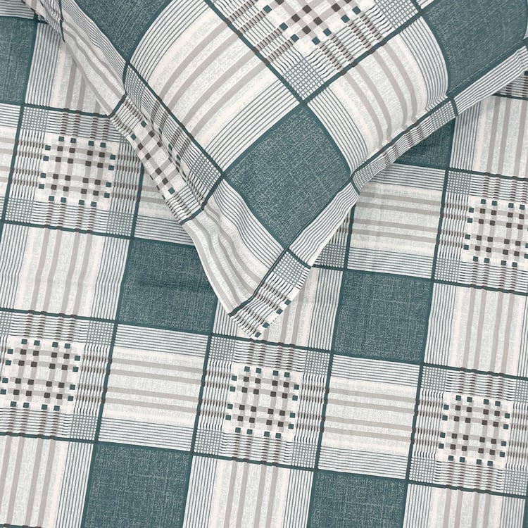 SWAYAM Ananda Cotton Checked 210TC 3Pcs Super King Bedsheet Set