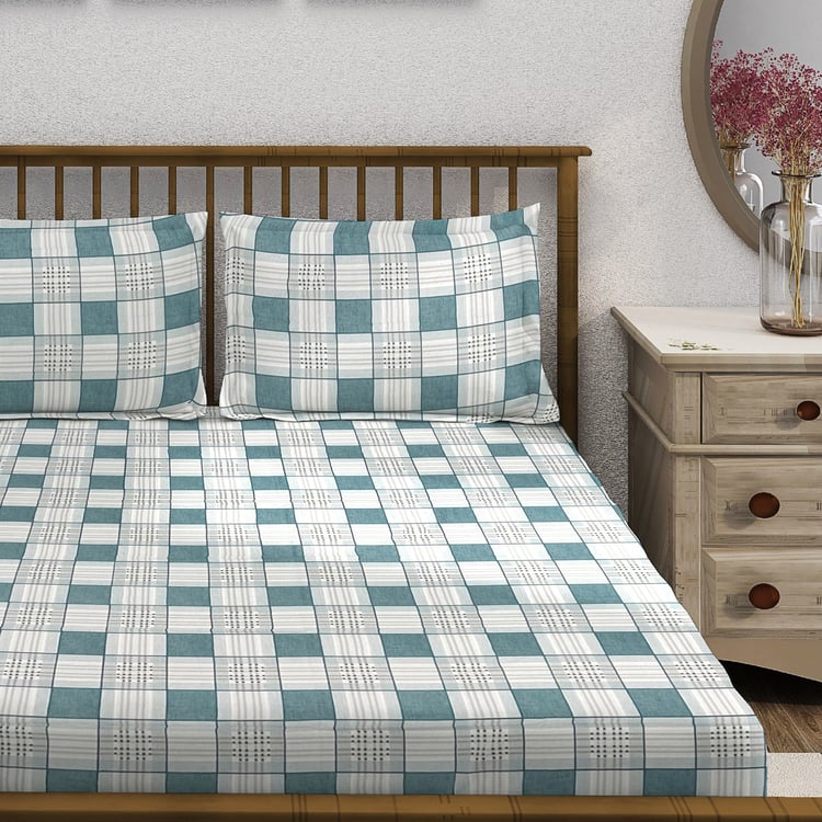 SWAYAM Ananda Cotton Checked 210TC 3Pcs Super King Bedsheet Set