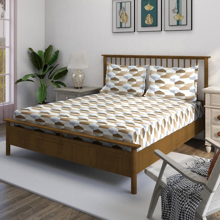 SWAYAM Ananda Cotton Printed 210TC 3Pcs Super King Bedsheet Set