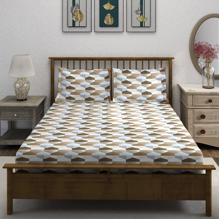 SWAYAM Ananda Cotton Printed 210TC 3Pcs Super King Bedsheet Set