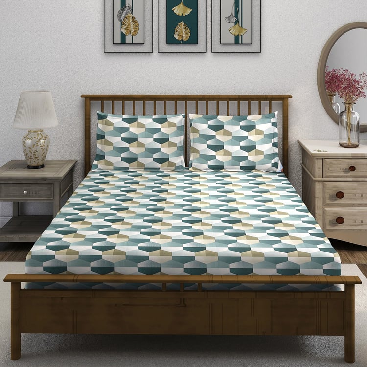 SWAYAM Ananda Cotton Printed 210TC 3Pcs Super King Bedsheet Set