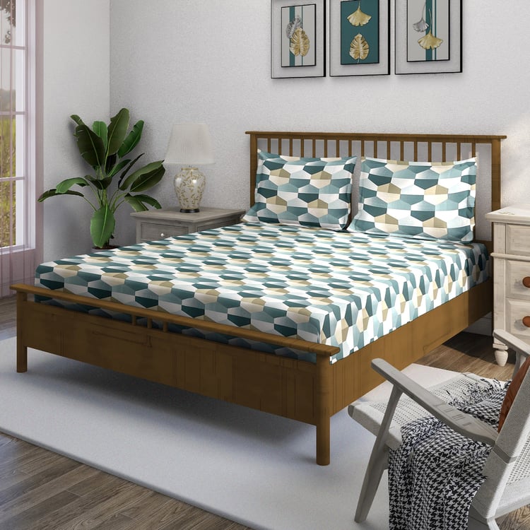 SWAYAM Ananda Cotton Printed 210TC 3Pcs Super King Bedsheet Set