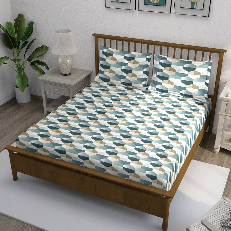 SWAYAM Ananda Cotton Printed 210TC 3Pcs Super King Bedsheet Set