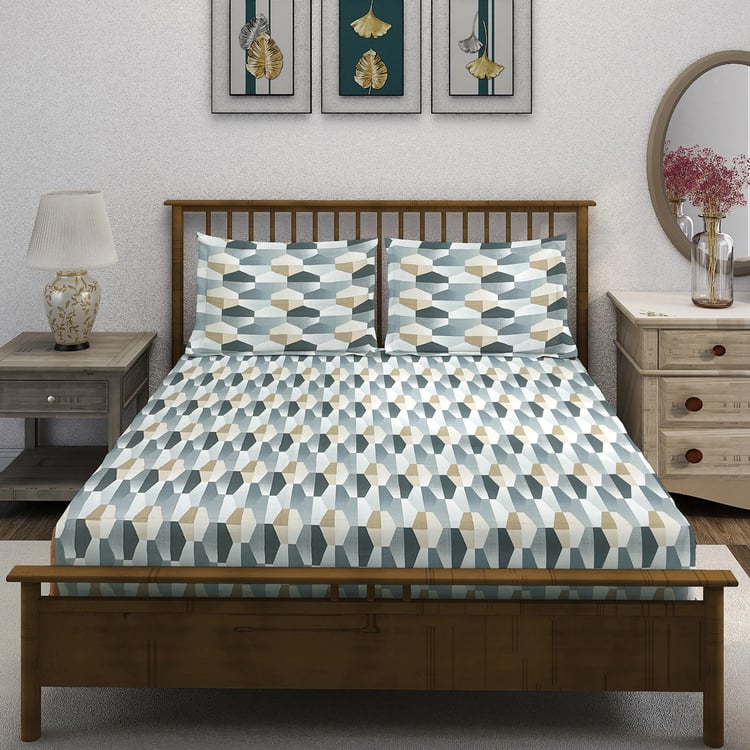 SWAYAM Ananda Cotton Printed 210TC 3Pcs Super King Bedsheet Set