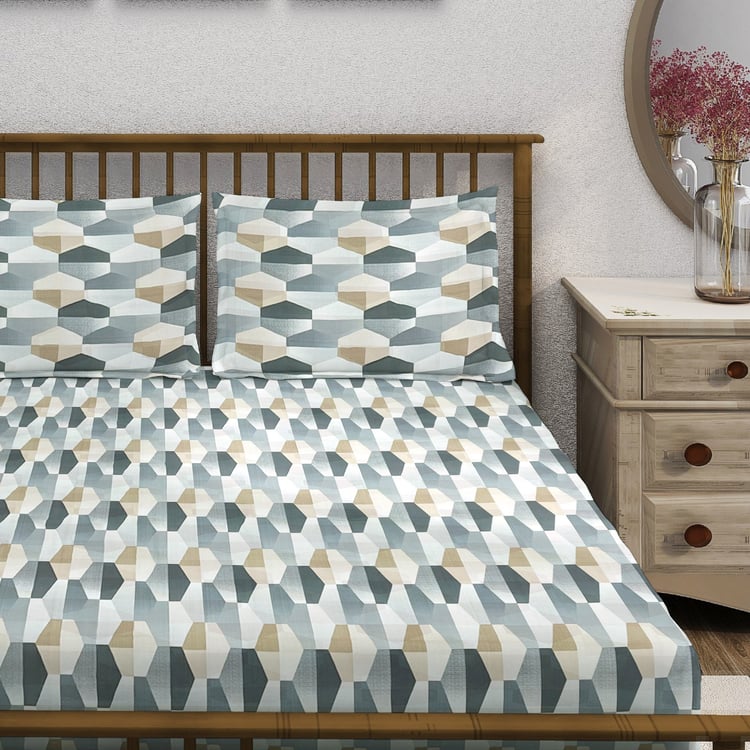 SWAYAM Ananda Cotton Printed 210TC 3Pcs Super King Bedsheet Set