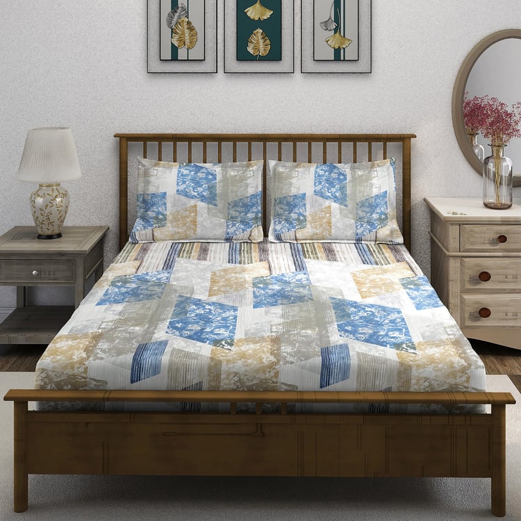 SWAYAM Ananda Cotton Printed 210TC 3Pcs Super King Bedsheet Set