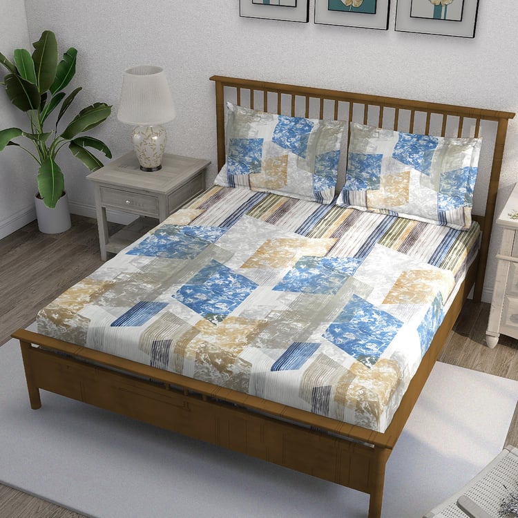 SWAYAM Ananda Cotton Printed 210TC 3Pcs Super King Bedsheet Set