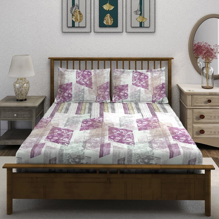 SWAYAM Ananda Cotton Printed 210TC 3Pcs Super King Bedsheet Set