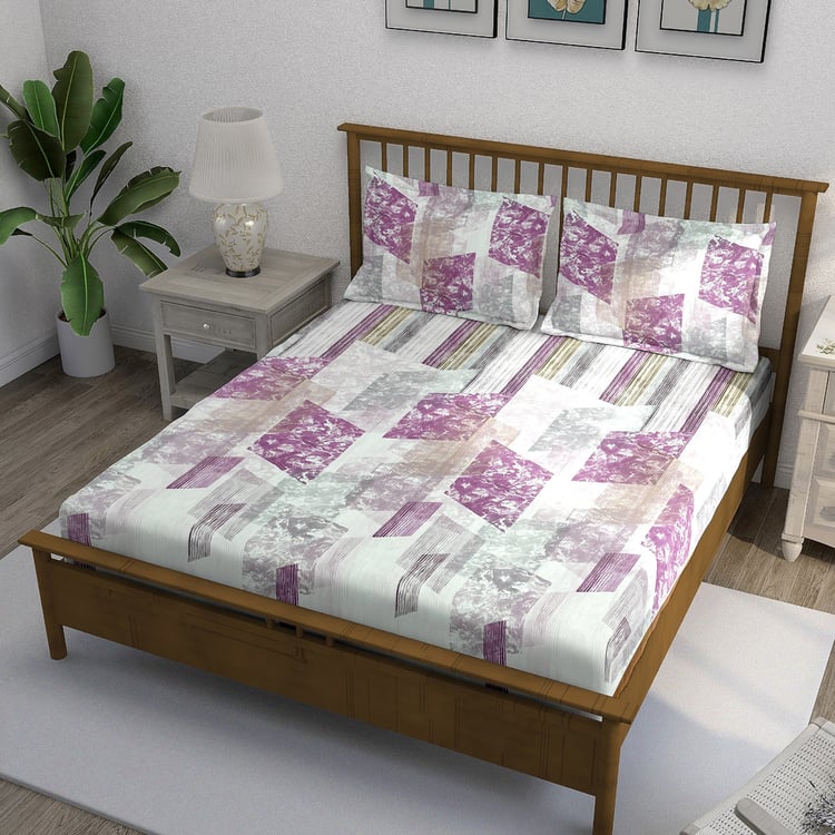 SWAYAM Ananda Cotton Printed 210TC 3Pcs Super King Bedsheet Set