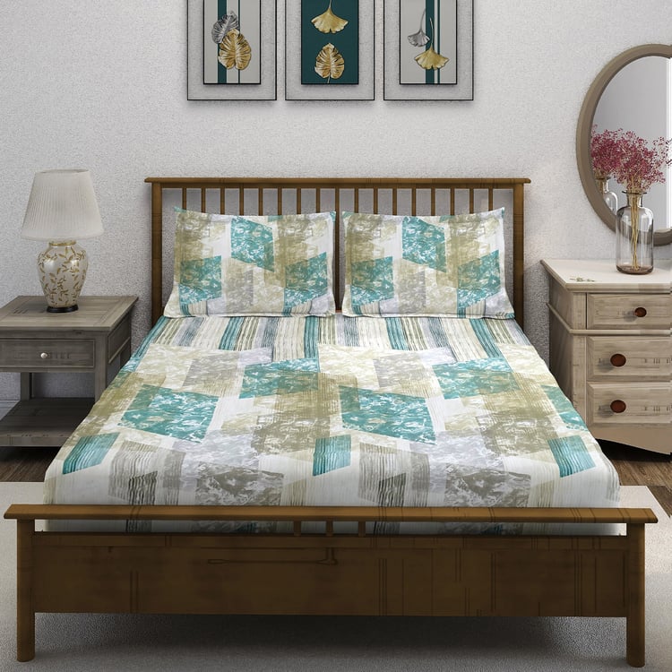SWAYAM Ananda Cotton Printed 210TC 3Pcs Super King Bedsheet Set