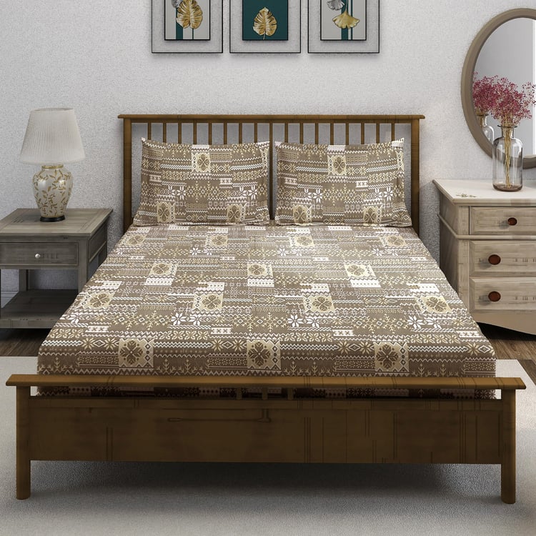 SWAYAM Ananda Cotton Printed 210TC 3Pcs Super King Bedsheet Set