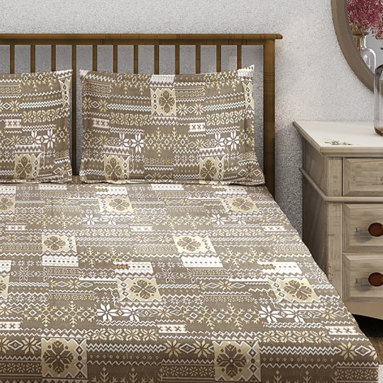 SWAYAM Ananda Cotton Printed 210TC 3Pcs Super King Bedsheet Set