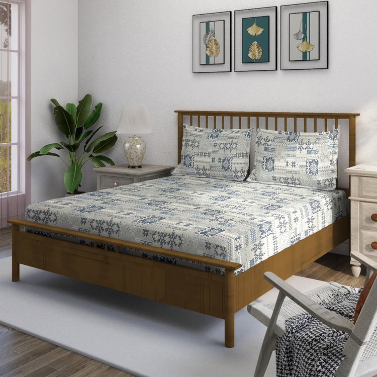 SWAYAM Ananda Cotton Printed 210TC 3Pcs Super King Bedsheet Set