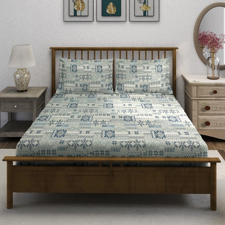 SWAYAM Ananda Cotton Printed 210TC 3Pcs Super King Bedsheet Set