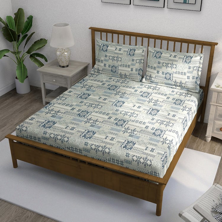 SWAYAM Ananda Cotton Printed 210TC 3Pcs Super King Bedsheet Set