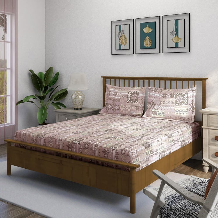 SWAYAM Ananda Cotton Printed 210TC 3Pcs Super King Bedsheet Set