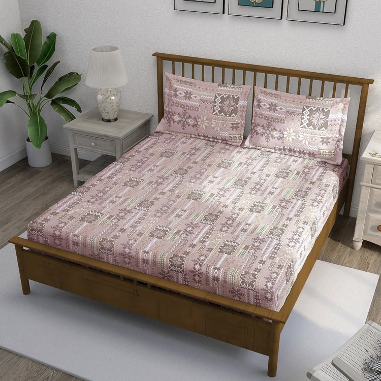 SWAYAM Ananda Cotton Printed 210TC 3Pcs Super King Bedsheet Set