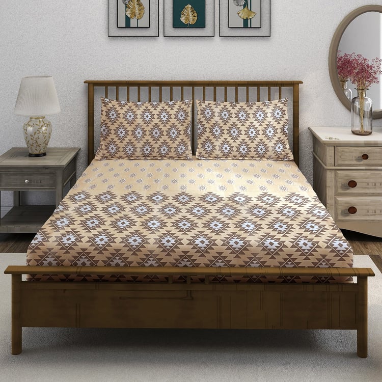 SWAYAM Ananda Cotton Printed 210TC 3Pcs Super King Bedsheet Set