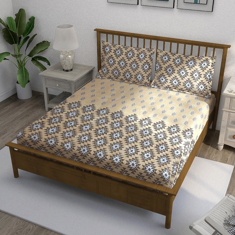 SWAYAM Ananda Cotton Printed 210TC 3Pcs Super King Bedsheet Set