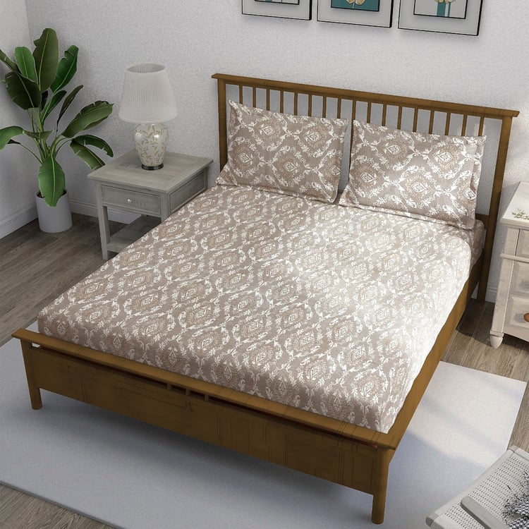 SWAYAM Ananda Cotton Printed 210TC 3Pcs Super King Bedsheet Set