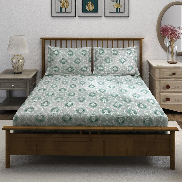 SWAYAM Ananda Cotton Printed 210TC 3Pcs Super King Bedsheet Set