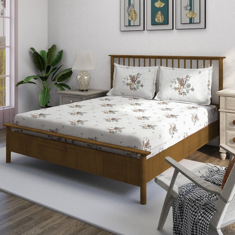 SWAYAM Ananda Cotton Floral Print 210TC 3Pcs King Fitted Bedsheet Set