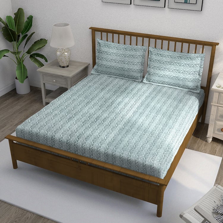 SWAYAM Ananda Cotton Printed 210TC 3Pcs King Fitted Bedsheet Set