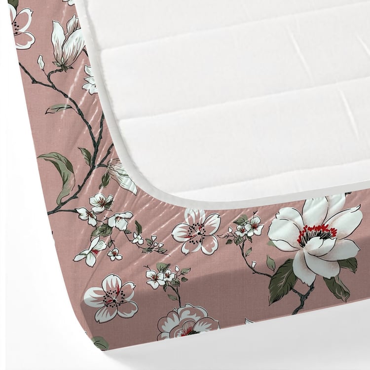 SWAYAM Ananda Cotton Floral Print 210TC 3Pcs King Fitted Bedsheet Set