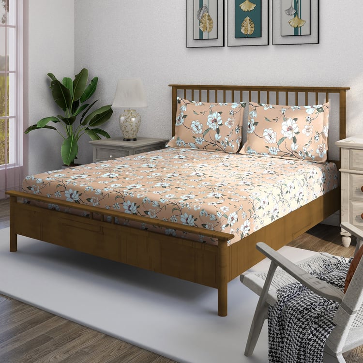 SWAYAM Ananda Cotton Floral Print 210TC 3Pcs King Fitted Bedsheet Set