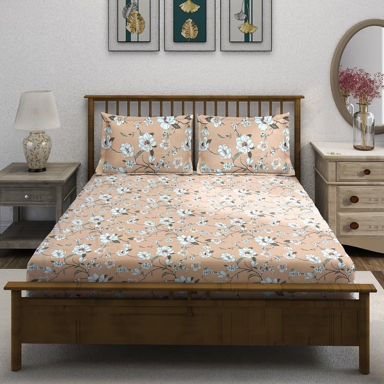 SWAYAM Ananda Cotton Floral Print 210TC 3Pcs King Fitted Bedsheet Set