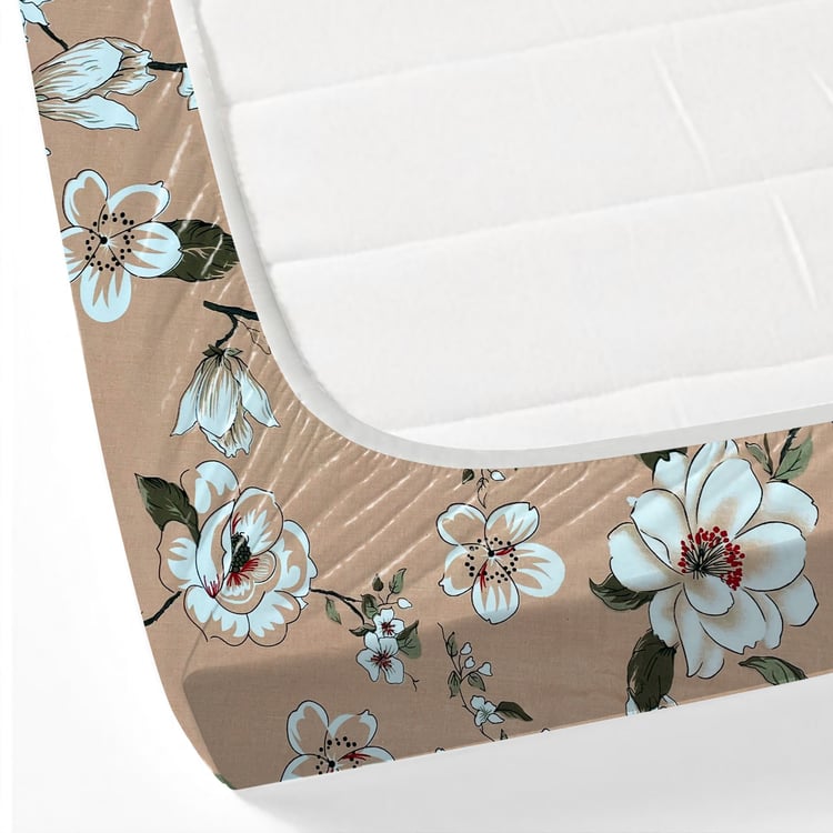 SWAYAM Ananda Cotton Floral Print 210TC 3Pcs King Fitted Bedsheet Set