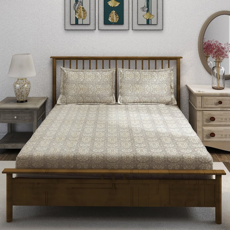 SWAYAM Ananda Cotton Printed 210TC 3Pcs King Fitted Bedsheet Set