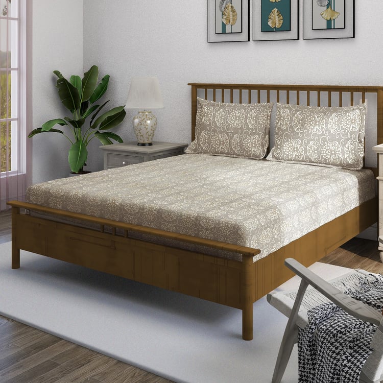 SWAYAM Ananda Cotton Printed 210TC 3Pcs King Fitted Bedsheet Set