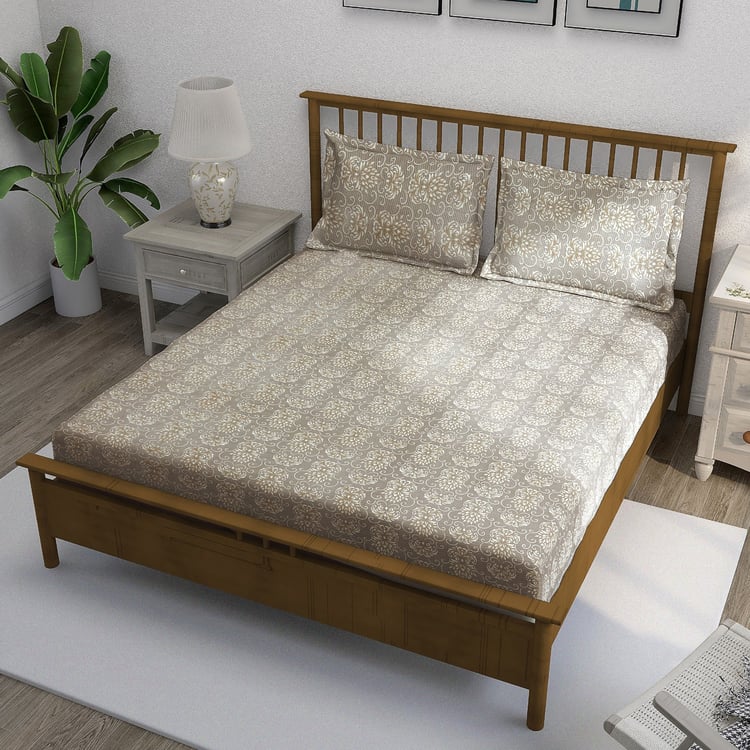 SWAYAM Ananda Cotton Printed 210TC 3Pcs King Fitted Bedsheet Set